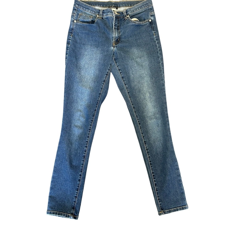 Venus Womens Skinny Jeans‎ Blue Denim Stretch Rhinestone Button Size 8